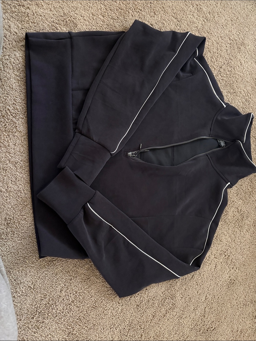Women’s Black Half-Zip Pullover with White Piping